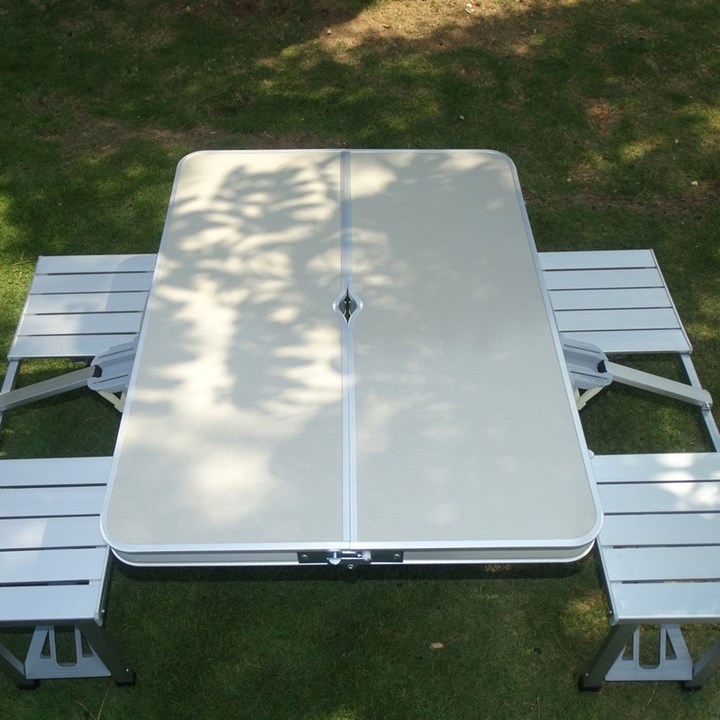 BBEDA 캠핑 차박 접이식 휴대용 의자 테이블 세트, 실버