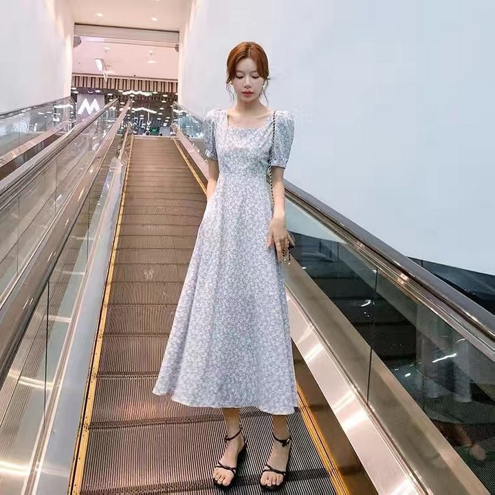 Cwadun 원피스 여하 쉬폰 롱스커트 플라워 스커트