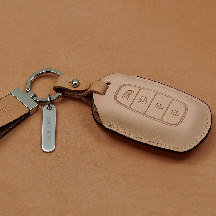 팰리세이드 코나 싼타페tm 그랜저ig 벨로스터 베뉴 i30 벨로스터N 천연소가죽 차키케이스, 브론저S H03 베이지