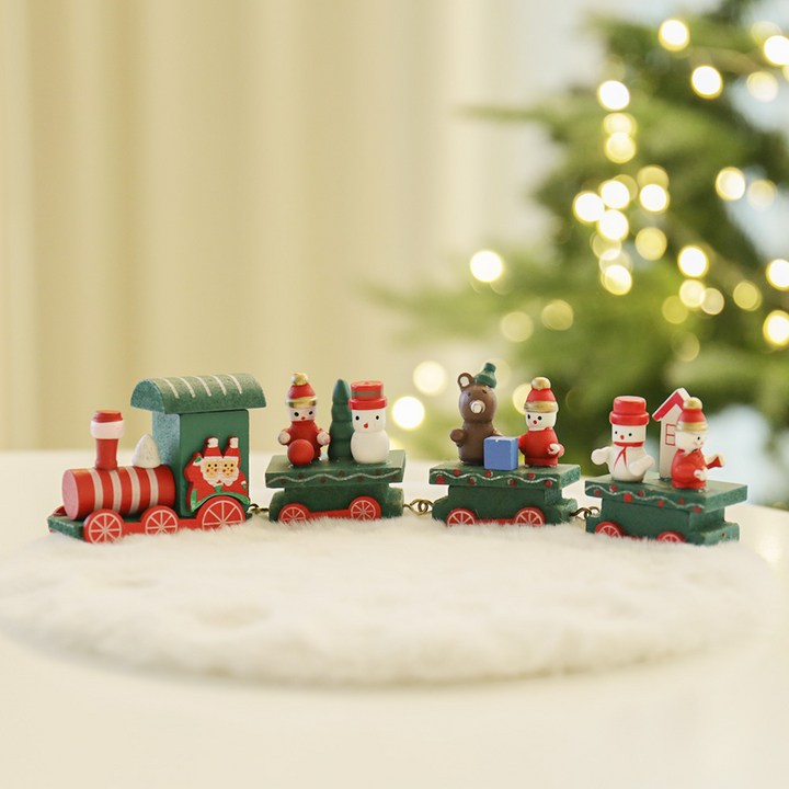 이플린 크리스마스 미니어처 나무기차 + 원형 러그 세트