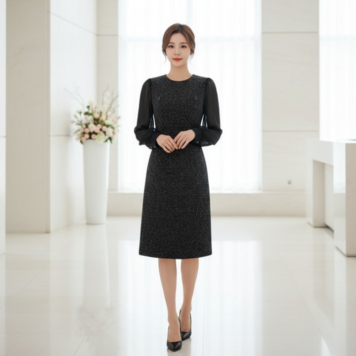[백화점/아울렛] 잇미샤 [25 F/W] 볼륨 슬리브 트위드 원피스 ITP9YOP300 353260