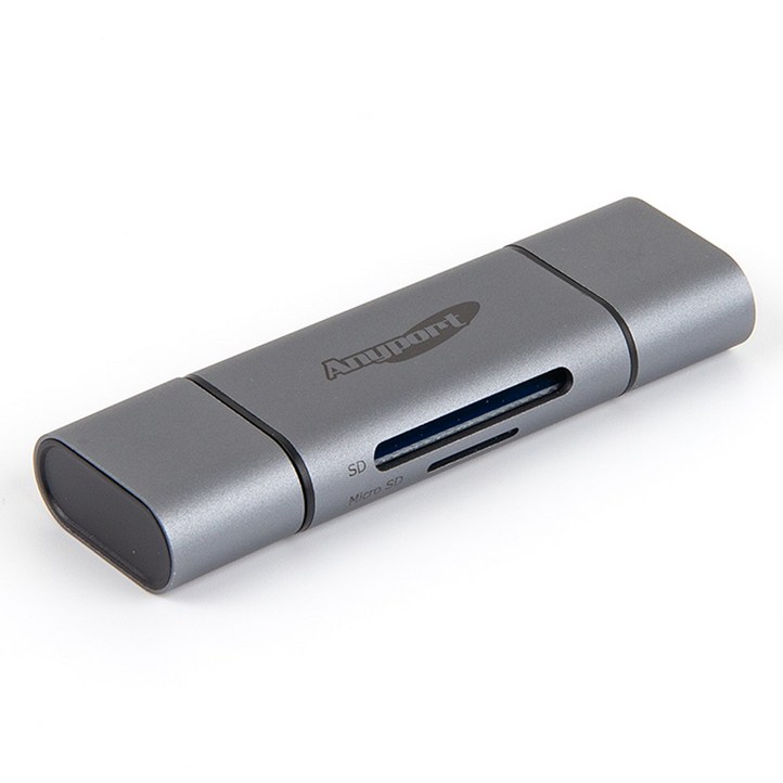 애니포트 메탈바디 2IN1 OTG 카드리더기 USB3.0 Type C, APUC21, 그레이