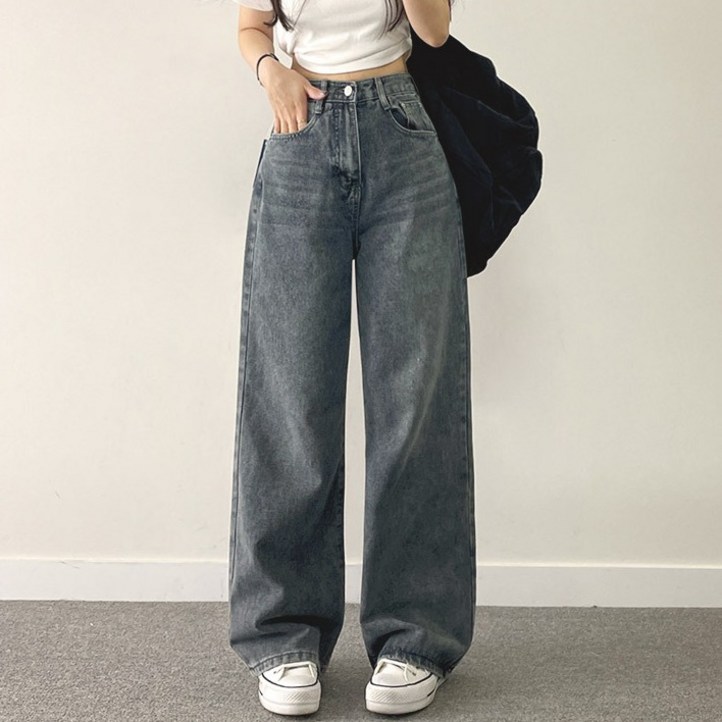 여성용 컴포터블 일자 와이드 데님 팬츠 기본