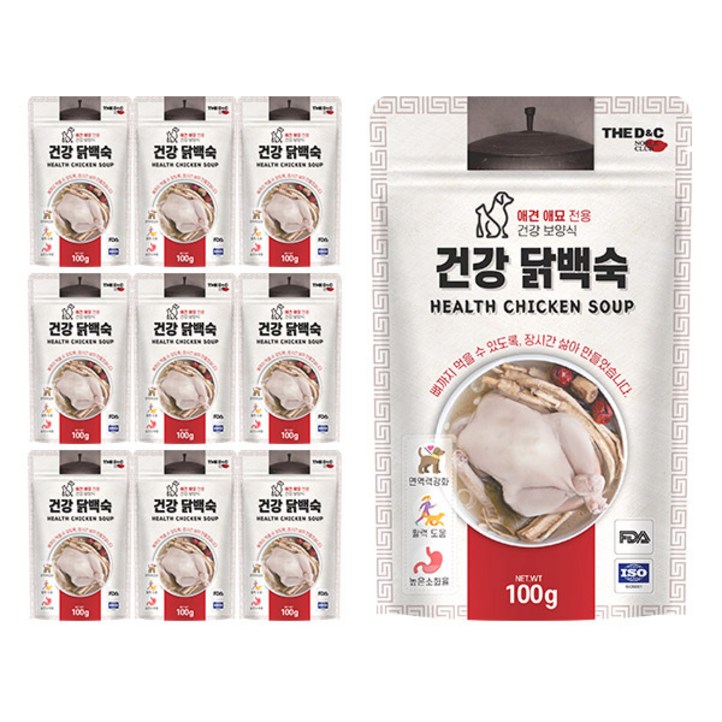 더디앤씨 건강 강아지간식 파우치 100g, 닭백숙, 10개