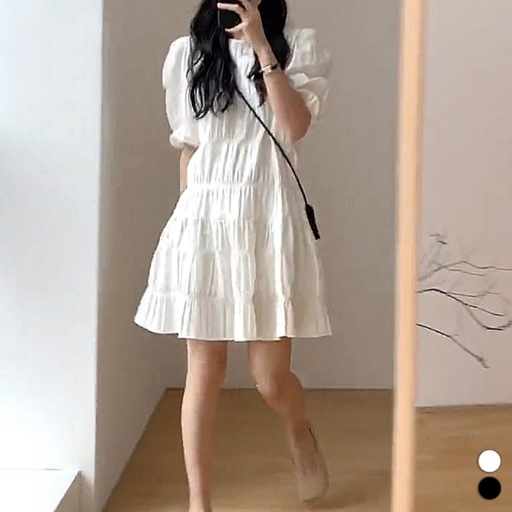 페이퍼먼츠 여름 해변 휴가 라운드넥 티어드 라인 주름 미니 원피스 04832 페이퍼먼츠 여름 해변 휴가 라운드넥 티어드 라인 주름 미니 원피스 04832