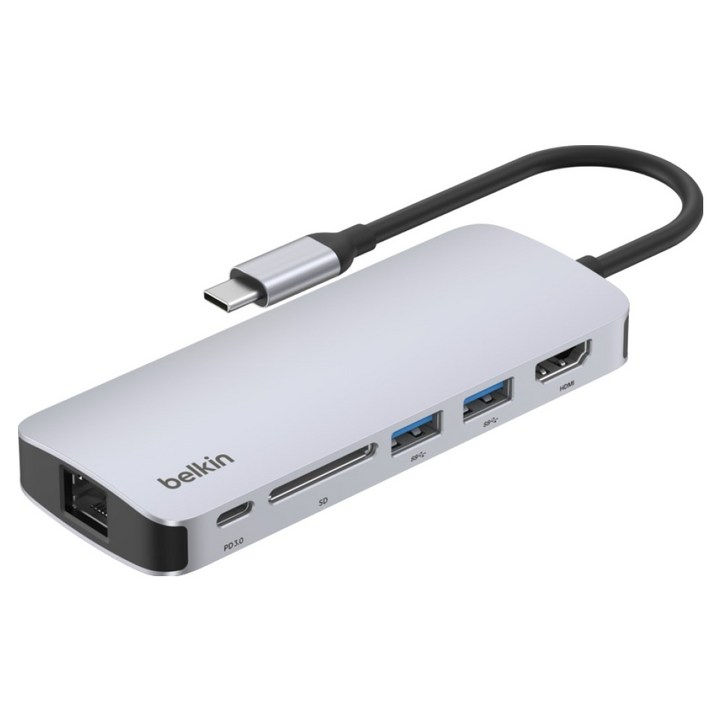 벨킨 connect USB C 6in1 멀티 포트 허브 어댑터 AVC008fqSGY V2, 실버 그레이, 1개 벨킨 connect USB C 6in1 멀티 포트 허브 어댑터 AVC008fqSGY V2, 실버 그레이, 1개