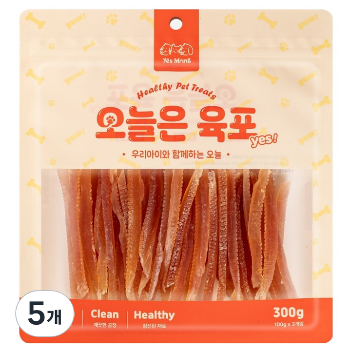 예스몽 오늘은 육포 강아지 간식, 닭가슴살 소프트스틱, 300g, 5개