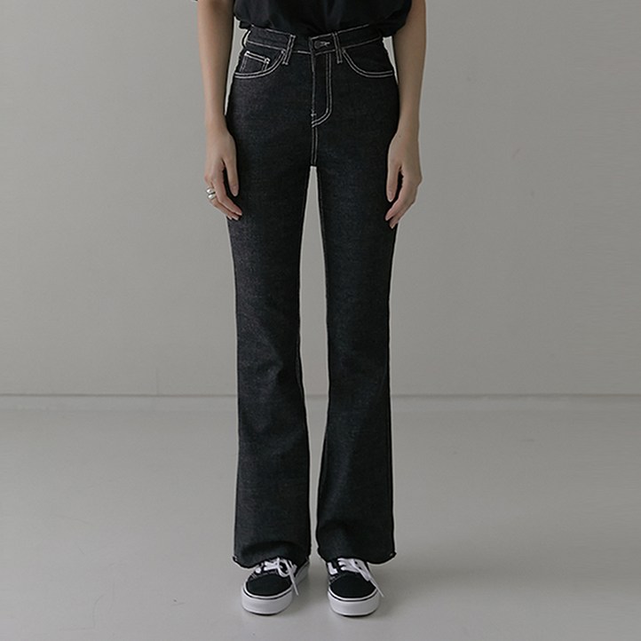 밀리언코르 여성용 커버밴드 이염제로 생지 밑단컷팅 롱 루즈 부츠컷 데님 FAINA 7145