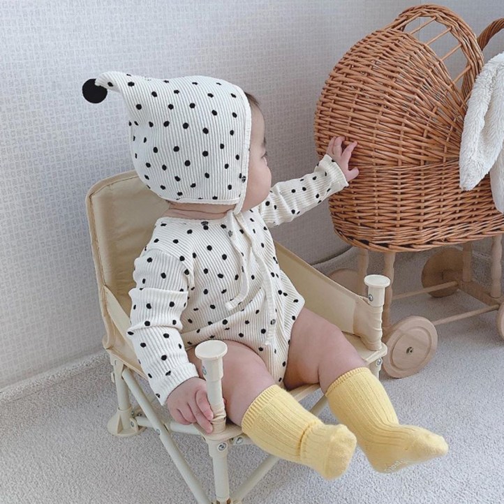 엠케이 폼폼도트 골지 긴팔 바디슈트 보넷세트