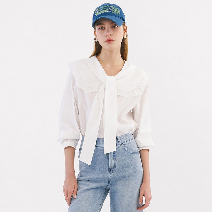 올리브데올리브 빅카라 탈부착 타이 블라우스