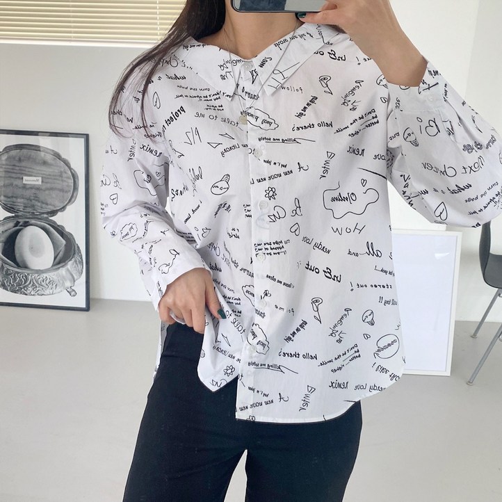 시크블랙 여성용 가르테 나염 밴딩 셔츠 NB1901K22