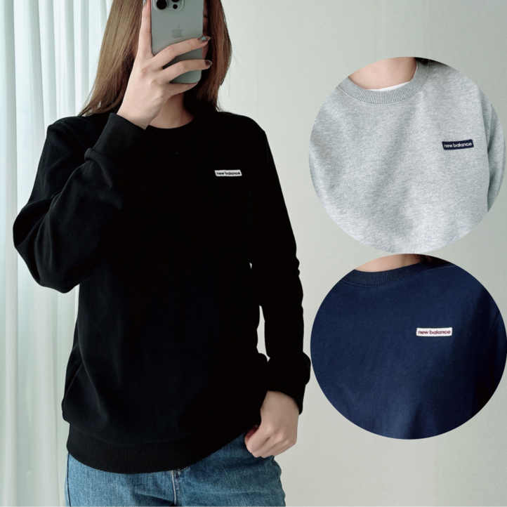 NEW BALANCE 맨투맨 기본 클래식 스탠다드핏 와펜로고 긴팔티 커플 티셔츠 남자 여자 남여공용 SG1111D4 SELBRANC의류보관파우치증정