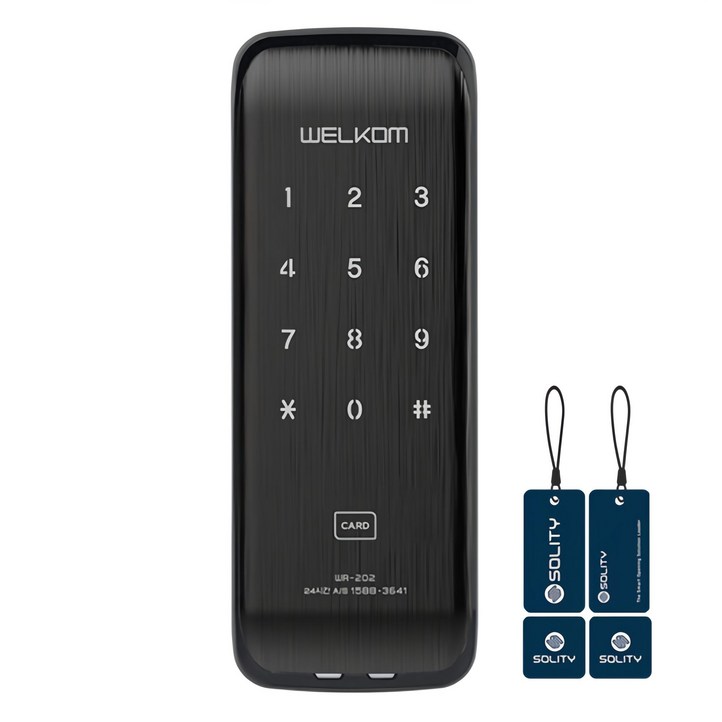 솔리티 웰콤 손잡이 없음 비밀번호 카드키 스마트 도어락 WR202