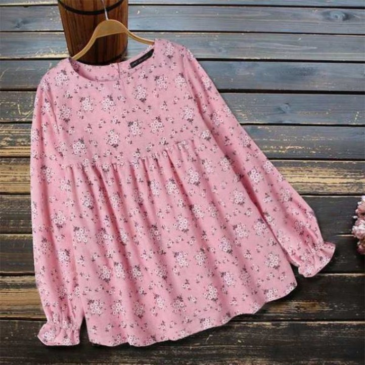 플라워 블라우스 꽃 무늬 패턴 프린트 여성 보헤미안 프릴 캐주얼 튜닉 셔츠