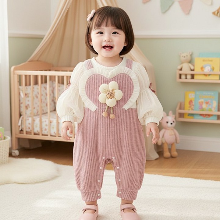 몽실이 빅플라워 러플멜빵 우주복 여아 유아 외출복