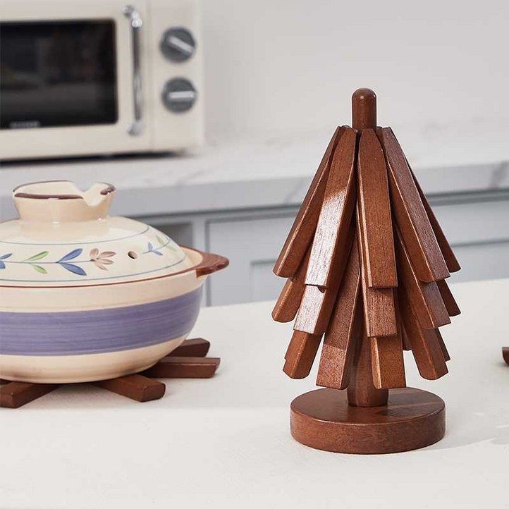 BENRAN 티코스터 목제 트리 롱 스트라이프 컵 받침 폴딩 단열 매트 찻잔 받침대 내열 냄비받침 집들이선물