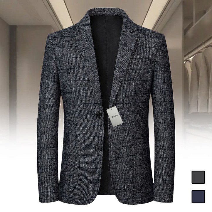 Zenaris 중년 남자 블레이저 카라넥 정장 자켓 체크 캐주얼 아우터 재킷