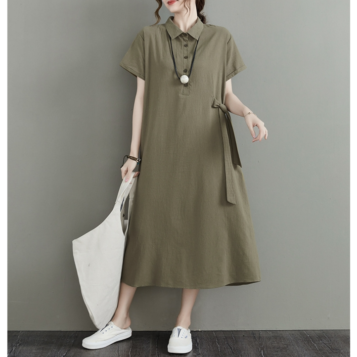 미소준 폴리린넨 원단 여름 롱 원피스