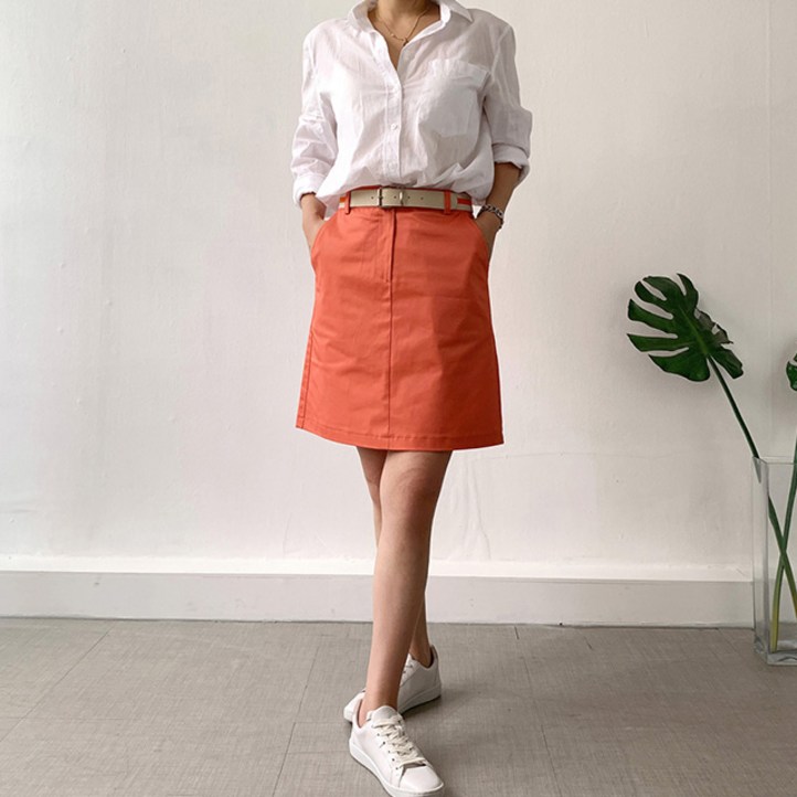 네모엔룩 보스턴 빅사이즈 미디 A라인 포켓 바이오워싱 면스판 스커트