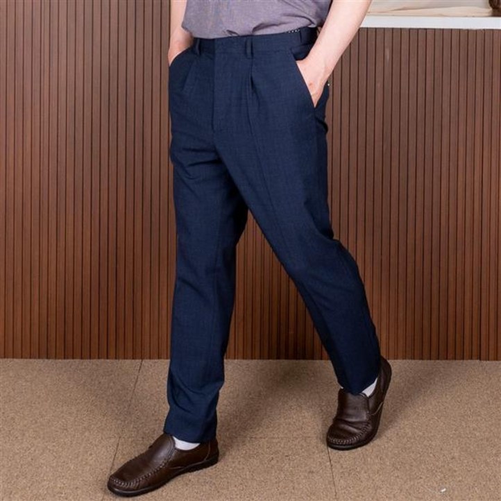 중년 남성 여름 시원한 쉐도우 체크 스판 원턱 속밴딩 정장 바지
