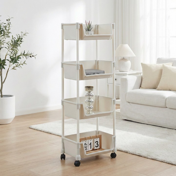 리빙코아 이동식 트롤리 바구니 수납 선반 다용도