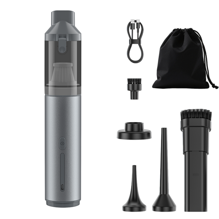 케이엠 6종헤드 16,000Pa 파워흡입력 차량용 휴대용 에어건공기주입기진공압축 무선진공청소기 , 그레이