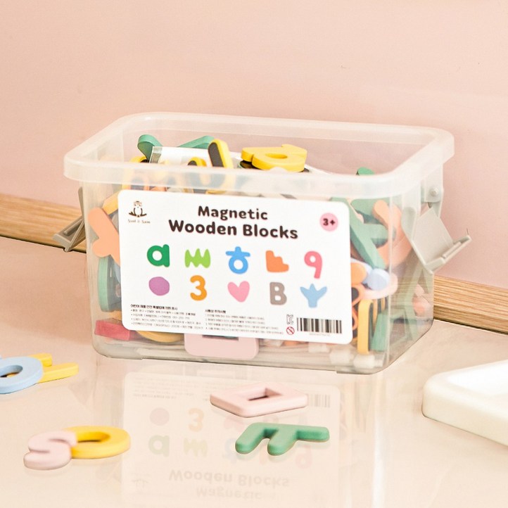 쏠앤샘 파스텔 알파벳 한글 숫자 원목 자석 블럭 유아 아동 어린이 교구, 1세트