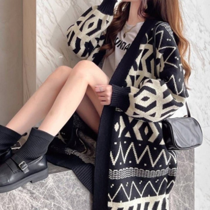 F006451패턴 니트롱가디건 오픈가디건 로브가디건 20259877EA