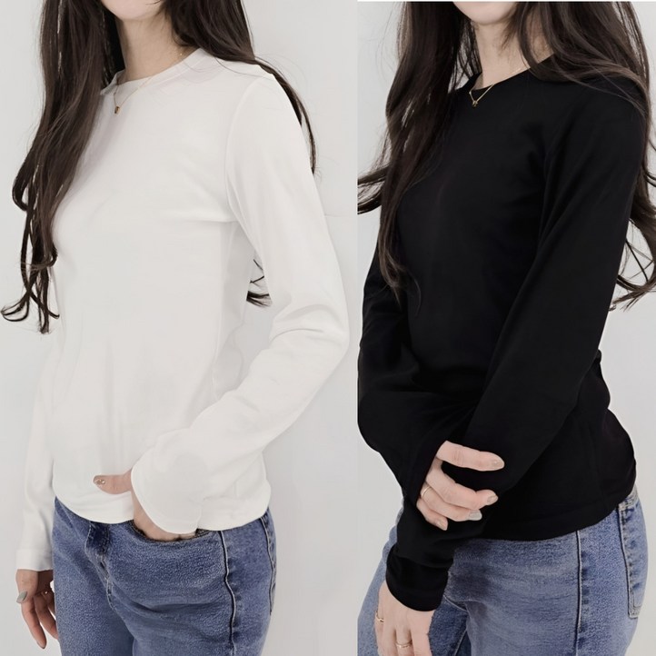 제이지나 여성 기모 라운드 긴팔티 긴팔 티셔츠 2P 제이지나 여성 기모 라운드 긴팔티 긴팔 티셔츠 2P
