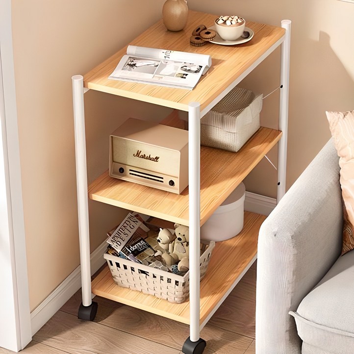 디모어 이동식 다용도 3단 오픈 선반 트롤리 2색, 아카시아색, 3단