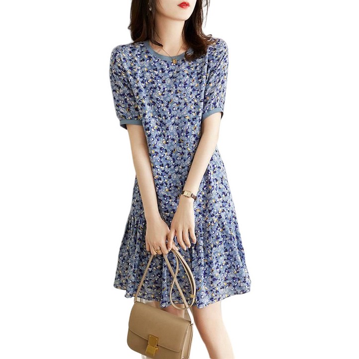 ROYALBELLE 여성 빈티지 잔꽃무늬 반팔 원피스 라운드넥 패션 플리츠 스커트 V30620 ROYALBELLE 여성 빈티지 잔꽃무늬 반팔 원피스 라운드넥 패션 플리츠 스커트 V30620