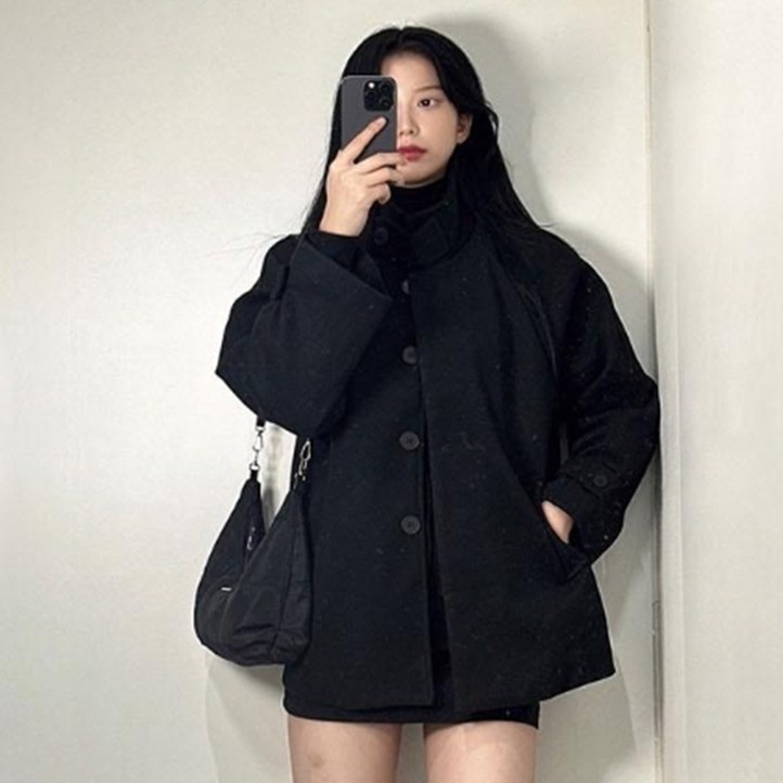 여성 오버핏 하프코트 간절기 카라 숏 여자 반고트