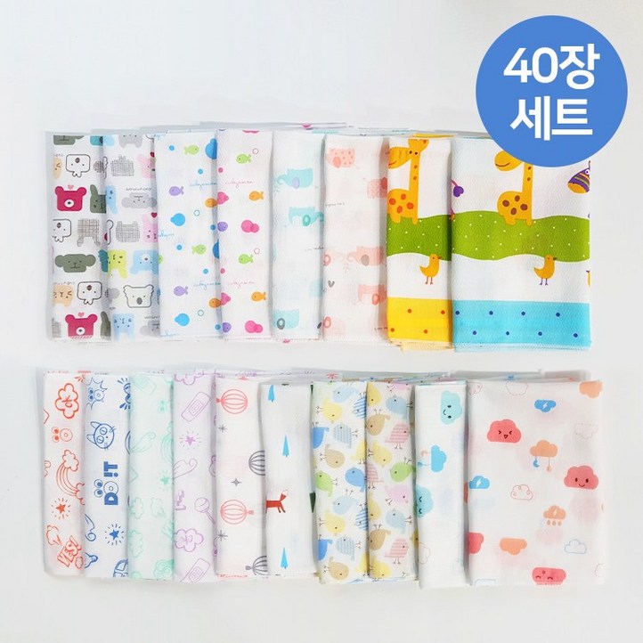 베이비큐 무형광 아기 가제 손수건 40p 랜덤 베이비큐 무형광 아기 가제 손수건 40p 랜덤