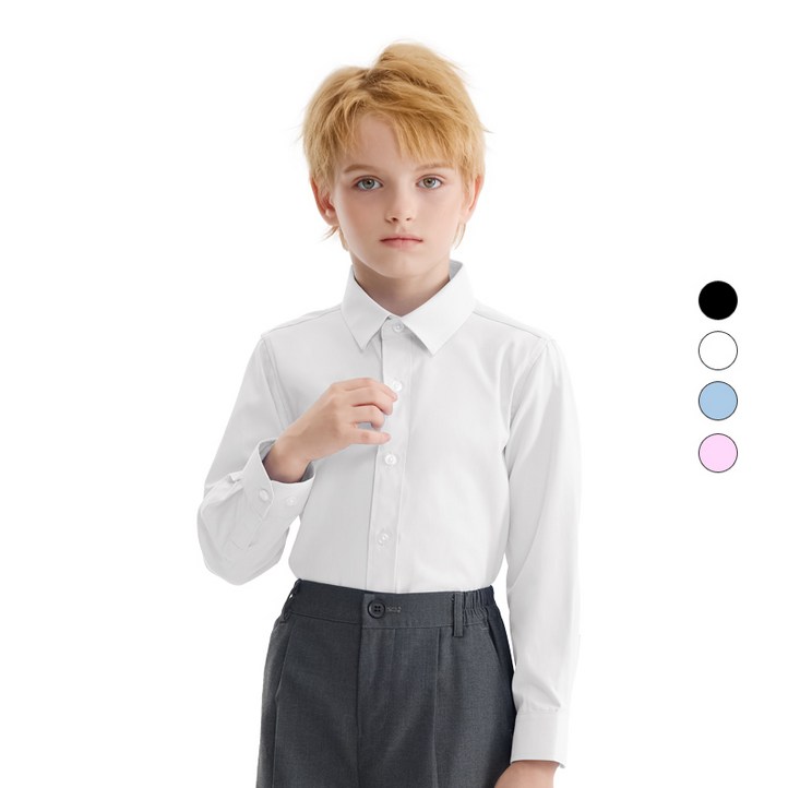 LOlanta 주니어 옥스퍼드 셔츠 소년들 긴팔 셔츠 웨딩 졸업식 격식 있는 행사 셔츠