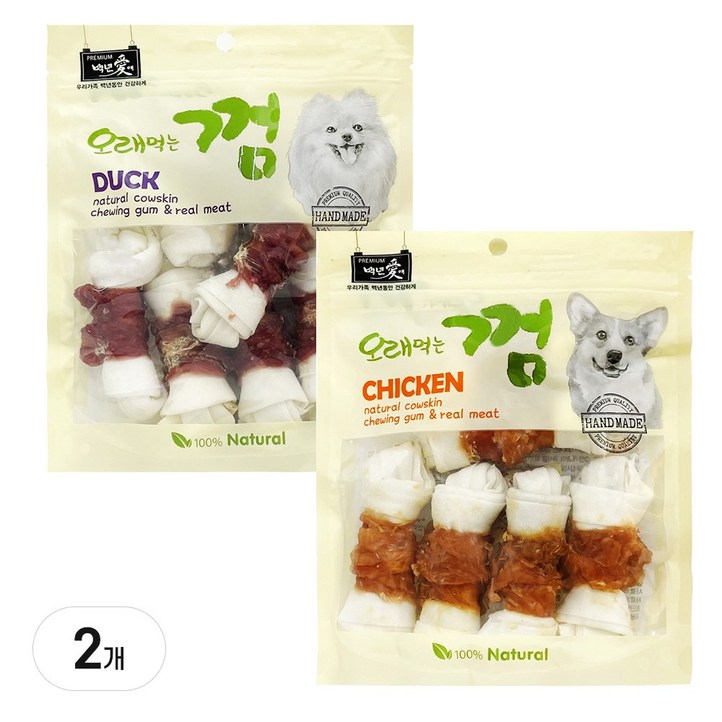 백년애 고기가 2배 이상 말린 오래먹는 개껌 강아지 간식 껌 치석 제거, 250g, 1세트, 혼합