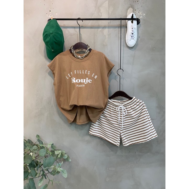 씨샵인더룸  신상 무료배송루즈 레터링 민소매 티셔츠 스프라이트 반바지 세트 4color