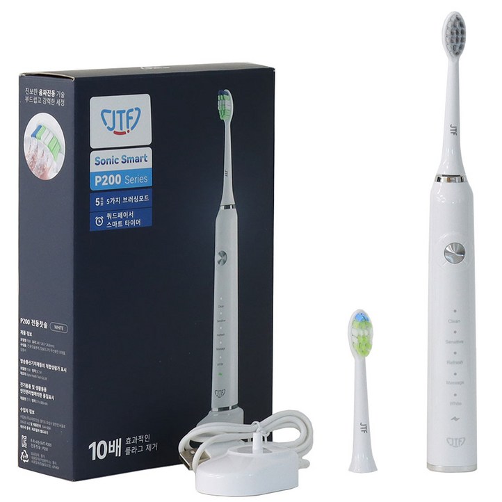JTF P200 음파 전동 칫솔 무선충전 IPX7 완전방수 5가지 사용자모드, P200 화이트 JTF P200 음파 전동 칫솔 무선충전 IPX7 완전방수 5가지 사용자모드, P200 화이트