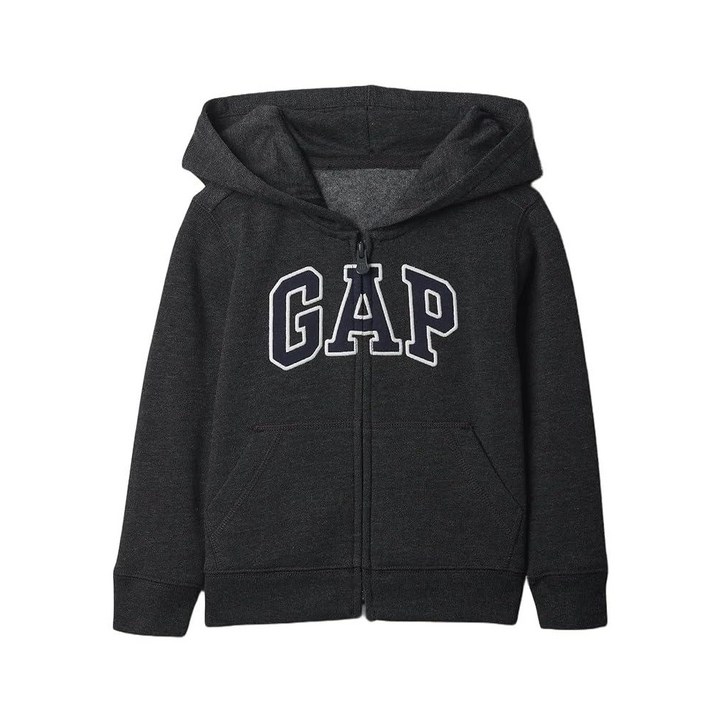 GAP Baby Boy Playtime Favorites 로고 풀 지퍼 후드 스웨트셔츠, B85 차콜 Hthr 그레이