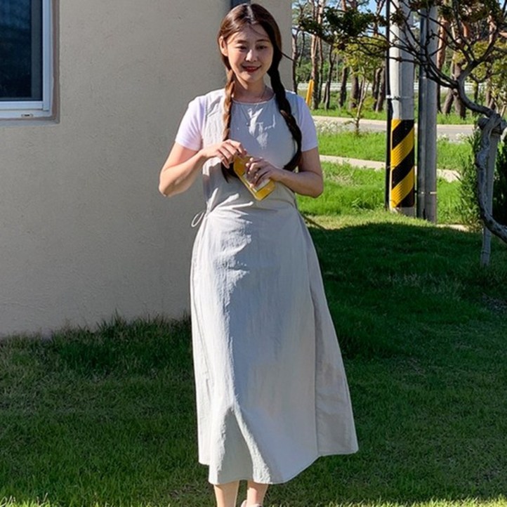 아노락원피스 사이드 스토퍼 민소매 맥시 에이라인