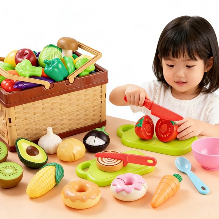 토요요 과일채소 소꿉놀이 세트 싹둑 과일 야채 자르기 유아 주방놀이 역할놀이 장난감 QGS1
