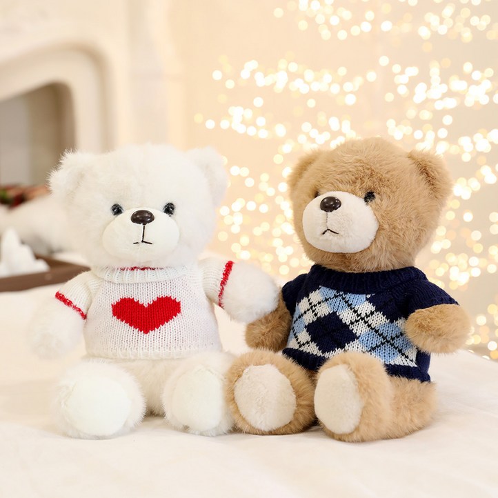 크리스마스 인형 애착 봉제인형 곰돌이 스윗베어커플, 011 화이트 하트  블루체크