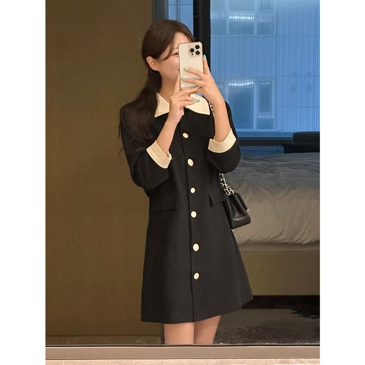 이삼사 단아한 배색 미니 원피스 결혼식 하객룩 빅사이즈 4499