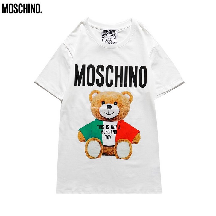 모스키노티셔츠 패션 여름 썸머 MOSCHINO 여성 남성 T-셔츠 캐주얼 베어 인쇄물 짧은 소매 탑 O-목면 셔츠  레이블