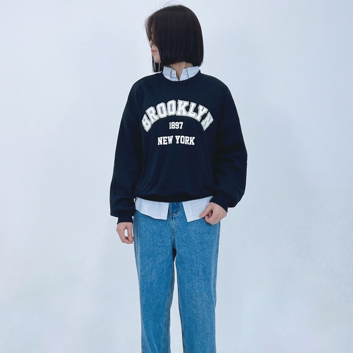 국산 일반 기모 여성 맨투맨 티셔츠 오버핏 여자 맨투맨 커플