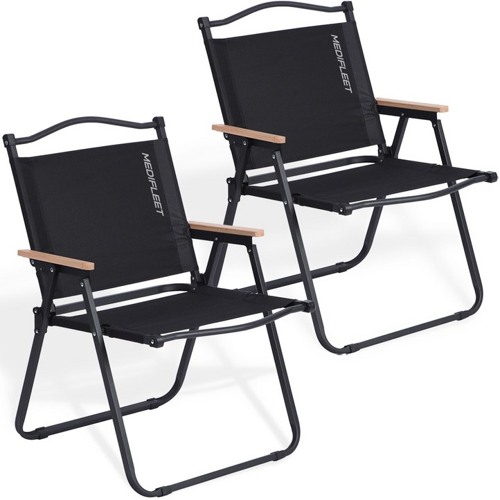 메디플릿 우드 폴딩 경량 컴포트 캠핑 의자 체어, 2개, 블랙