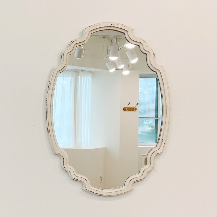 르마레 타원형 빈티지 프렌치 쉐비 화이트 벽거울 카페 앤틱 거울