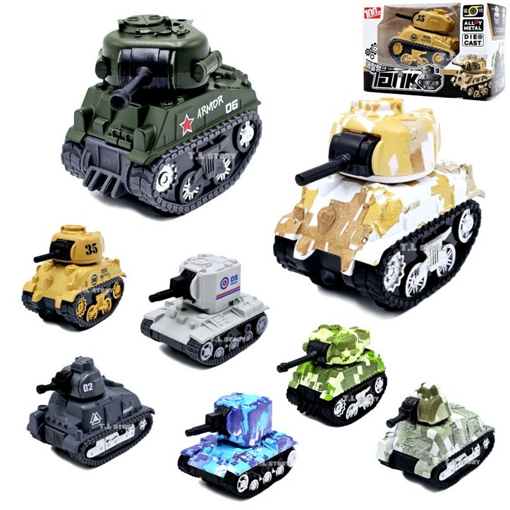 풀백 밀리터리 탱크장난감 미니 풀백카 메탈 탱크 8종 세트 (8개입) 배틀 놀이 장난감 아이선물 어린이 유치원 답레품 단체선물, 혼합색상(8종세트) 7680761436