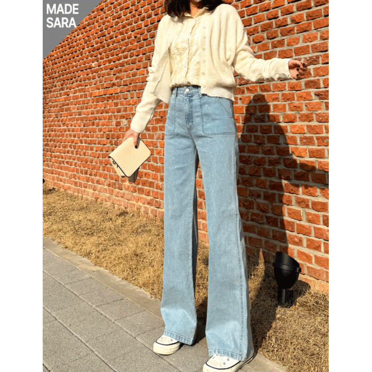 키큰여자 바지 자체제작 NO.780 밴딩 스트레이트 핏 플라이 데님 107cm연청, 흑청