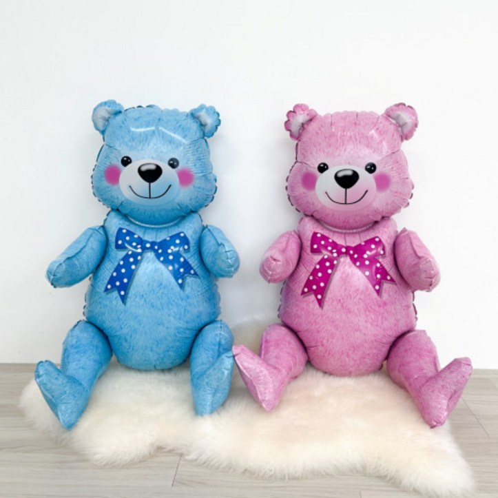 3D 곰돌이 은박풍선 테디베어 핑크 블루 곰인형 풍선 베이비샤워 생일파티, 핑크 곰돌이