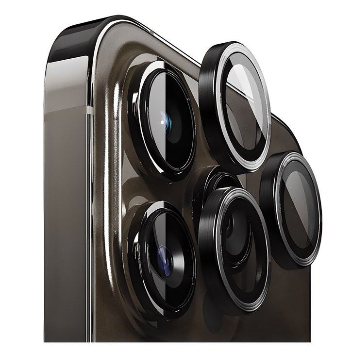 빅쏘 빛번짐 방지 부착가이드 아이폰 카메라 렌즈 링 강화유리 휴대폰 보호필름 블랙, 1세트